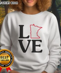 Alt Text: Top Love Minnesota Outline Sweatshirt featuring a stylish design, perfect for showing your Minnesota pride.