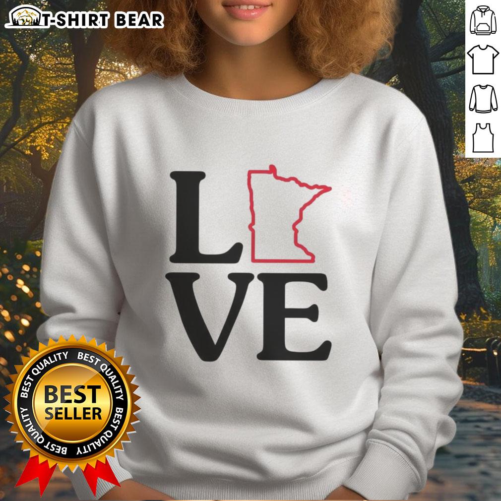 Top Love Minnesota Outline Sweatshirt Alt Text: Top Love Minnesota Outline Sweatshirt featuring a stylish design, perfect for showing your Minnesota pride.
