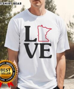 Top Love Minnesota Outline T-Shirt featuring a stylish design with the state outline and heart, perfect for Minnesota fans.