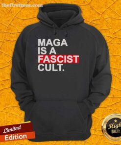 Top Maga Is A Fascist Cult hoodie design featuring bold text and a modern style, perfect for political statement fashion.