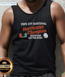 Top Miami Hurricanes 2025 CFP Quarterfinal Cotton Bowl Champions tank top featuring team logo and vibrant colors.