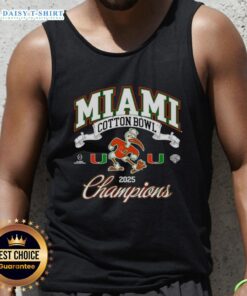 2025 Miami Hurricanes Cotton Bowl Champions tank top featuring the team mascot, perfect for college football fans.