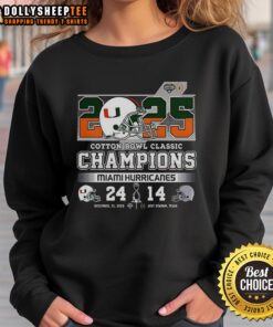 2025 Miami Hurricanes Cotton Bowl Classic Champions sweatshirt featuring team helmet design, perfect for fans.