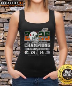 Alt Text: 2025 Miami Hurricanes Cotton Bowl Classic Champions helmet tank top, showcasing team pride and vibrant design.