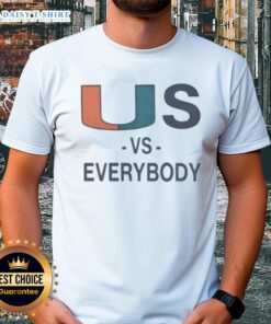 Alt Text: Top Miami Hurricanes Vs Everybody T-Shirt featuring bold graphics and team colors, perfect for fans and supporters.