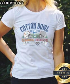 Top Miami Hurricanes vs Ohio State Buckeyes Goodyear Cotton Bowl 2025 ladies tee in vibrant colors and stylish design.