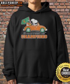 Alt Text: Miami Hurricanes hoodie featuring Snoopy and Woodstock celebrating the Cotton Bowl Classic Champions.