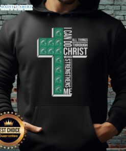 Alt Text: Michigan State Spartans women's basketball hoodie with 'I Can Do All Things Through Christ' print.