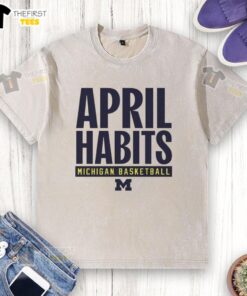 Mens Top Michigan Wolverines April Habits Washed T-Shirt in blue, showcasing team spirit and comfort for fans.