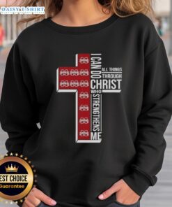 Alt Text: Top Mississippi State Bulldogs women's basketball sweatshirt featuring 'I Can Do All Things Through Christ' design.