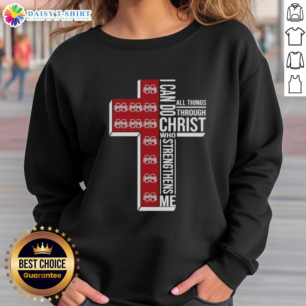 Top Mississippi State Bulldogs Women's Basketball Cross I Can Do All Things Through Christ Sweatshirt Alt Text: Top Mississippi State Bulldogs women's basketball sweatshirt featuring 'I Can Do All Things Through Christ' design.