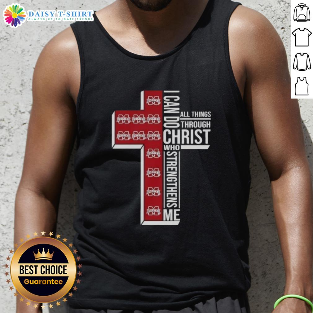 Top Mississippi State Bulldogs Women's Basketball Cross I Can Do All Things Through Christ Tank Top Alt Text: Top Mississippi State Bulldogs women's basketball tank top with 'I Can Do All Things Through Christ' design.