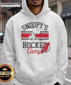2026 New Jersey Devils Snoopy's Hockey Camps hoodie in red, showcasing team logo and stylish design for fans.