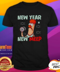 Top New Year New Meep Gym Cartoon T-Shirt featuring a fun, colorful design perfect for fitness enthusiasts and celebrations.