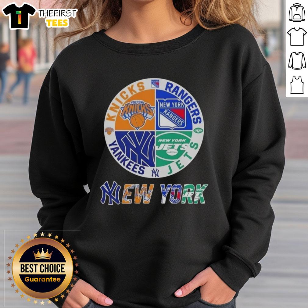 top-new-york-city-sports-knicks-rangers-jets-yankees-logos-combine-sweatshirt Top New York City Sports Knicks, Rangers, Jets, and Yankees logos on a trendy combine sweatshirt design.