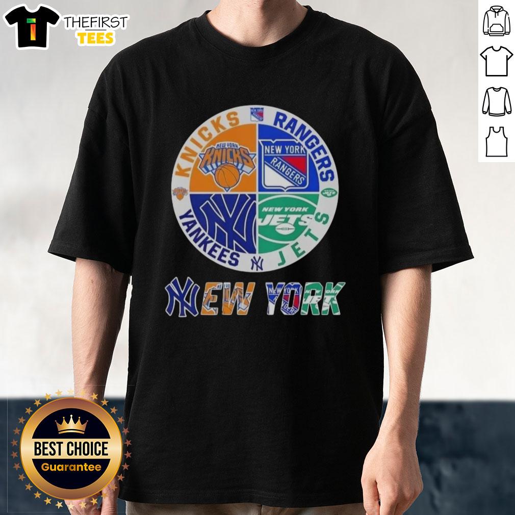 top-new-york-city-sports-knicks-rangers-jets-yankees-logos-combine-t-shirt Top New York City sports t-shirt featuring Knicks, Rangers, Jets, and Yankees logos combined in a stylish design.