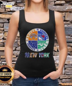 Top New York City Sports tank top featuring Knicks, Rangers, Jets, and Yankees logos in a stylish design.