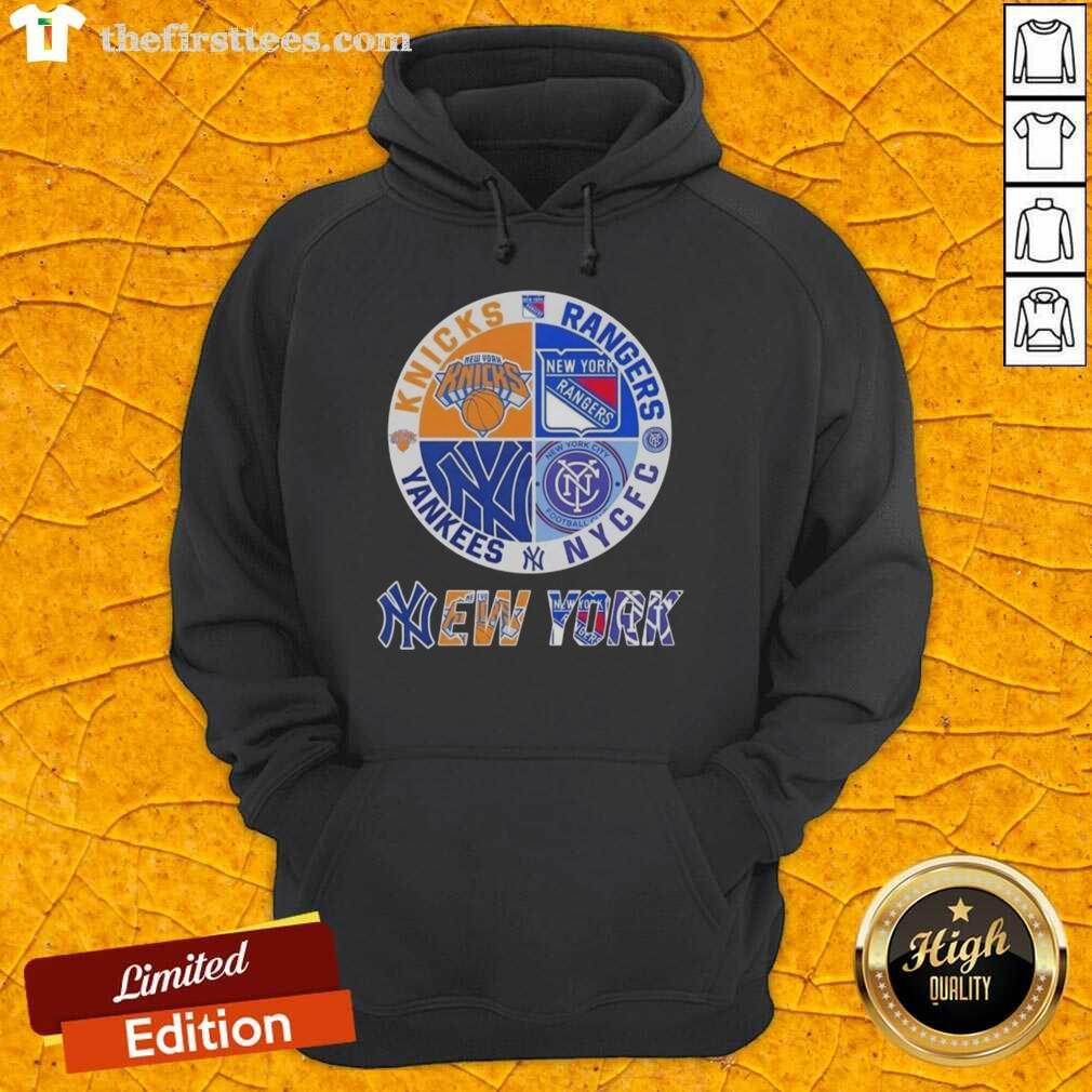 top-new-york-city-sports-knicks-rangers-nyc-fc-yankees-logos-combine-hoodie Alt Text: Top New York City sports hoodie featuring Knicks, Rangers, NYC FC, and Yankees logos in a stylish design.