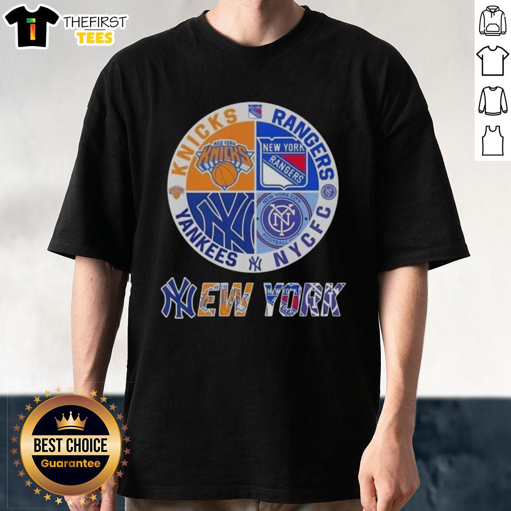 top-new-york-city-sports-knicks-rangers-nyc-fc-yankees-logos-combine-t-shirt Top New York City sports t-shirt featuring Knicks, Rangers, NYC FC, and Yankees logos for fans of NYC teams.