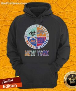 Top New York City sports hoodie featuring Liberty, Knicks, Giants, and Mets logos in a stylish design.