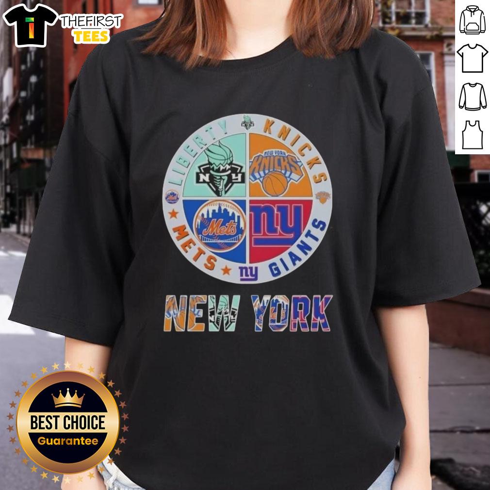top-new-york-city-sports-liberty-knicks-giants-mets-logos-combine-ladies-tee Top New York City sports logos: Liberty, Knicks, Giants, and Mets on a stylish ladies' tee shirt.