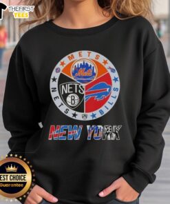 Top New York City Sports sweatshirt featuring Mets, Bills, and Nets logos for fans of NYC teams.