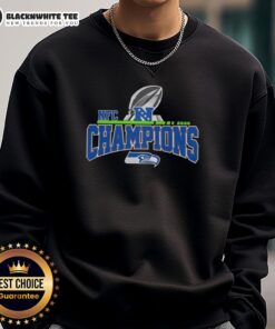 Alt Text: 2025-2026 Seattle Seahawks sweatshirt celebrating NFC Division Champions with team logo and colors.