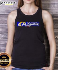 Stylish tank top featuring the Los Angeles Rams and Seattle Seahawks logos for the 2026 NFC Championship matchup.