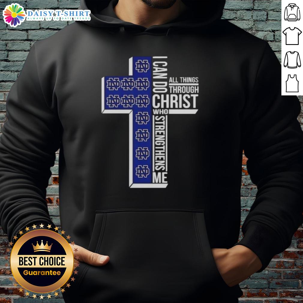 Top Notre Dame Fighting Irish Women's Basketball Cross I Can Do All Things Through Christ Hoodie Top Notre Dame Fighting Irish women's basketball hoodie with 'I Can Do All Things Through Christ' design.