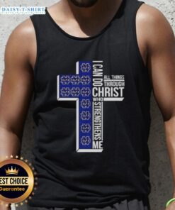 Alt Text: Notre Dame Fighting Irish women's basketball tank top featuring 'I Can Do All Things Through Christ' design.