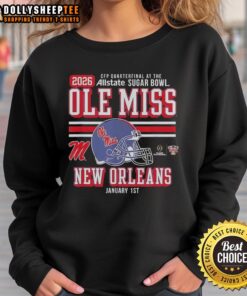 Alt Text: Top Ole Miss Rebels CFP Quarterfinal sweatshirt design for the 2025-2026 Allstate Sugar Bowl, featuring team colors.