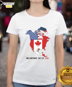 Top One Continent One Cup 2026 Soccer tee featuring USA, Canada, and Mexico flags for women's sports fans.