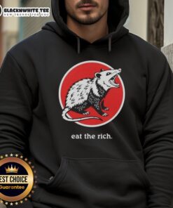 Funny 'Eat the Rich' hoodie featuring a cartoon opossum, perfect for adding humor to your wardrobe.