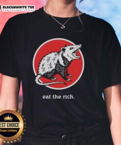 Funny 'Eat the Rich' opossum graphic tee for ladies, featuring a playful design perfect for casual wear.