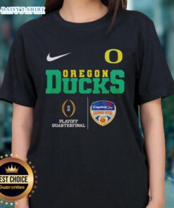 Alt Text: Top Oregon Ducks NCAA 2026 Cotton Bowl Champions ladies tee featuring team colors and logo for fans.