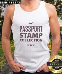 Stylish tank top featuring a vibrant passport stamp collection design, perfect for travel enthusiasts and adventurers.