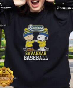 Top Peanuts Charlie Brown and Snoopy sweatshirt featuring Savannah Bananas Baseball, established 2016.