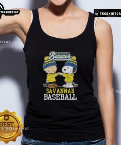 Top Peanuts Charlie Brown and Snoopy Savannah Bananas baseball tank top, established 2016, perfect for fans and summer wear.