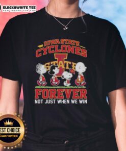 Alt Text: Top Peanuts Snoopy and Friends Iowa State Cyclones Forever tee, perfect for fans celebrating their team spirit.