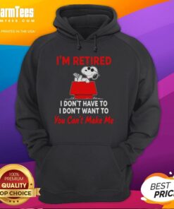 Alt Text: Snoopy 'I'm Retired' hoodie featuring playful text, perfect for casual wear and fans of Peanuts character Snoopy.