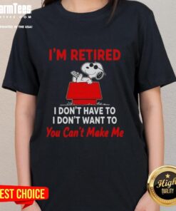 Top Peanuts Snoopy 'I'm Retired' ladies tee featuring Snoopy with humorous text in vibrant colors.