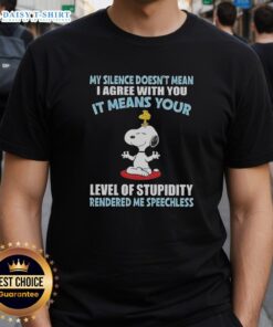 Top Peanuts Snoopy t-shirt featuring the quote 'My silence doesn't mean I agree with you' for fans of witty apparel.
