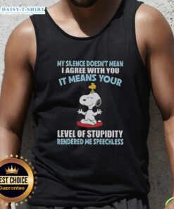 Top Peanuts Snoopy tank top featuring the quote 'My silence doesnt mean I agree with you' in a fun graphic design.