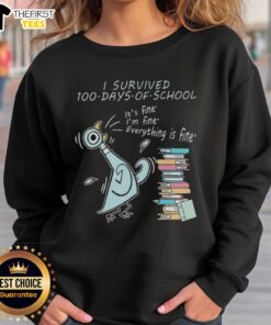 Top Pigeon Bird I Survived 100 Days of School sweatshirt featuring a fun design for the 100th day celebration.