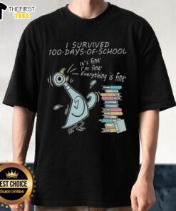 Colorful 'I Survived 100 Days Of School' pigeon t-shirt design perfect for the 100th day of school celebrations.