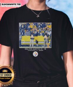 Alt Text: Calvin Austin III NFL Flash Features Week 18 Big & Tall Ladies Tee for Pittsburgh Steelers fans.