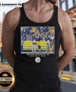Alt Text: Calvin Austin III wearing a big and tall tank top featuring Pittsburgh Steelers logo, perfect for NFL fans.