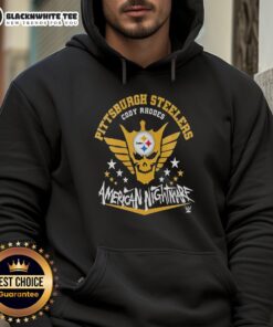 Alt Text: Cody Rhodes American Nightmare hoodie featuring Pittsburgh Steelers logo, perfect for fans and stylish streetwear.