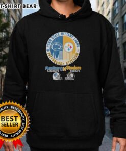 Alt Text: Pittsburgh Steelers and Penn State Nittany Lions helmet logo mashup hoodie, perfect for game day style.