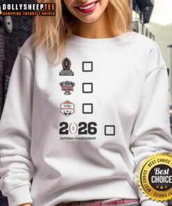 Cozy sweatshirt featuring 'Top Playoff First Round, Sugar Bowl, Vrbo Fiesta Bowl, National Championship' design.